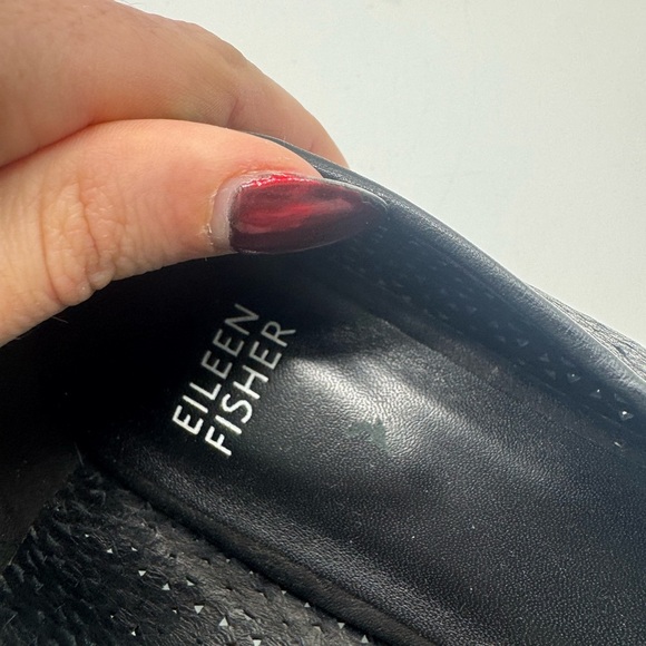 Eileen Fisher Black Eyelet Leather Classic Ballet Flats Size 8 - Picture 7 of 13